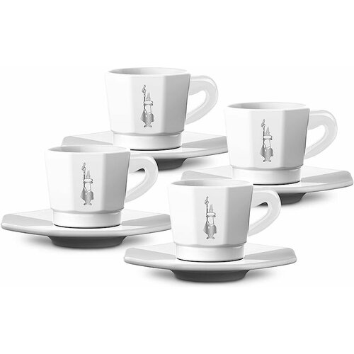 Bialetti RTATZ402 чашки для эспрессо с блюдцами, Set of 4, White фото