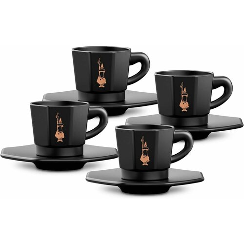 Bialetti RTATZ403 чашки для эспрессо с блюдцами, Set of 4, Black фото