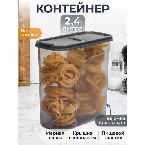 Контейнер / емкость для хранения сыпучих продуктов / соли / сахара 2,4 л 19,5х9,5х20 см Графит фото