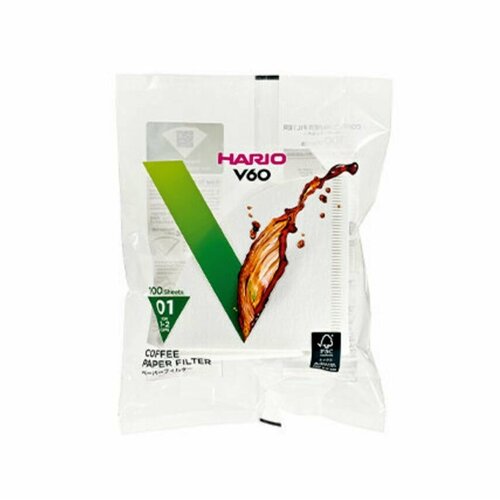 Фильтры Hario V60 размер 01 для заваривания кофе (1-2 чашки), белые, упак. 100 шт. фото