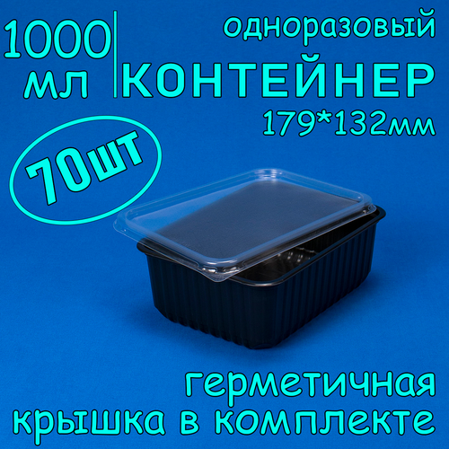 Контейнер одноразовый с крышкой 179х132 1000 мл цвет черный 70 шт фото