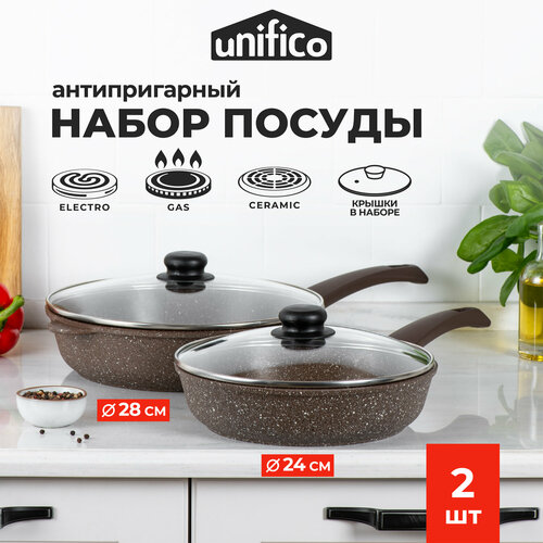 Набор сковород с крышками Unifico My day Inspiration 24 см. и 28 см. фото