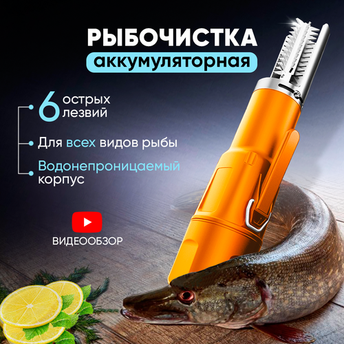 Рыбочистка электрическая беспроводная с аккумулятором оранжевая фото