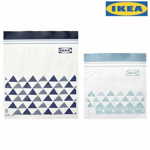 ЗИП пакет икеа (IKEA ISTAD) 60 штук 30 (19*18) 30 (15*13) многоразовый пакет для хранения продуктов с застежкой. фото