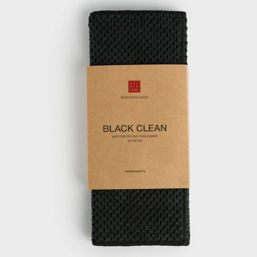 Коврик для сушки посуды, 30х38 см, микрофибра, черный, Black clean фото