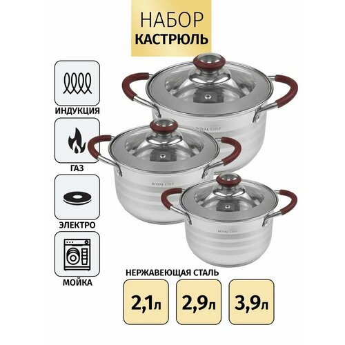 Набор кострюль из нержавеющей стали Royal Chef Home Pro Red 6 предметов фото