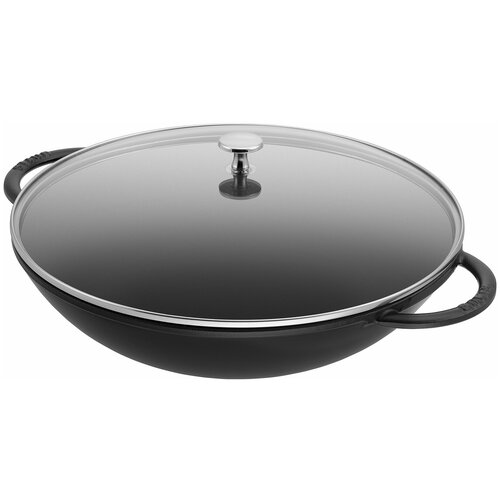 Вок Staub со стеклянной крышкой, черный, 30 см, 4,4 л 1312923 фото