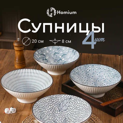 Набор тарелок Homium, Japanese Collection, глубокие, 4шт, цвет голубой, D20см фото